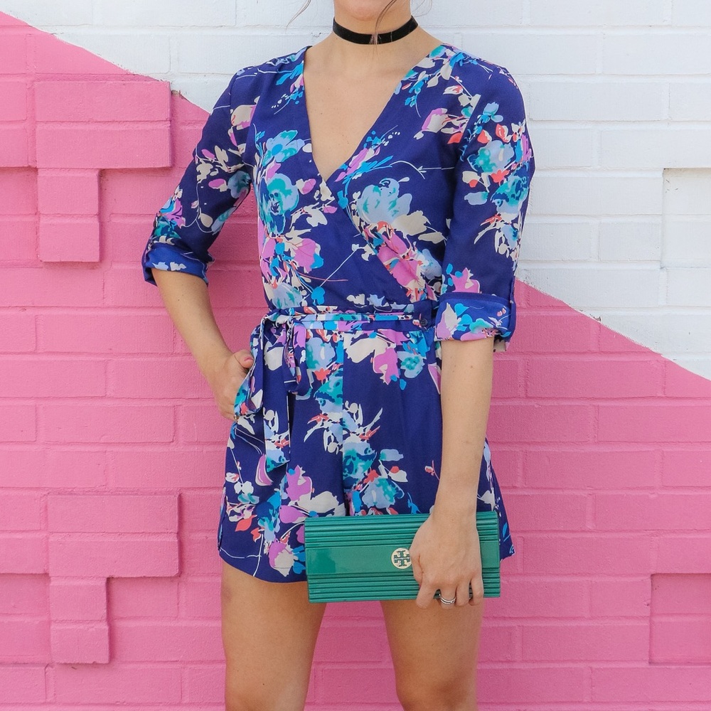 Yumi Kim floral 3/4 sleeve romper sz XS